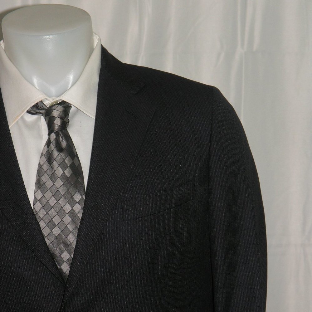 Martin Greenfield Bespoke Black Pin Stripe Two Button Suit 38S